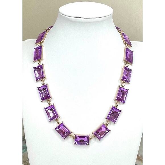 NEW Necklace Chunky 16" 18" 20" Purple Amethyst Rhinestone Square Jewelry M10 - Picture 2 of 5
